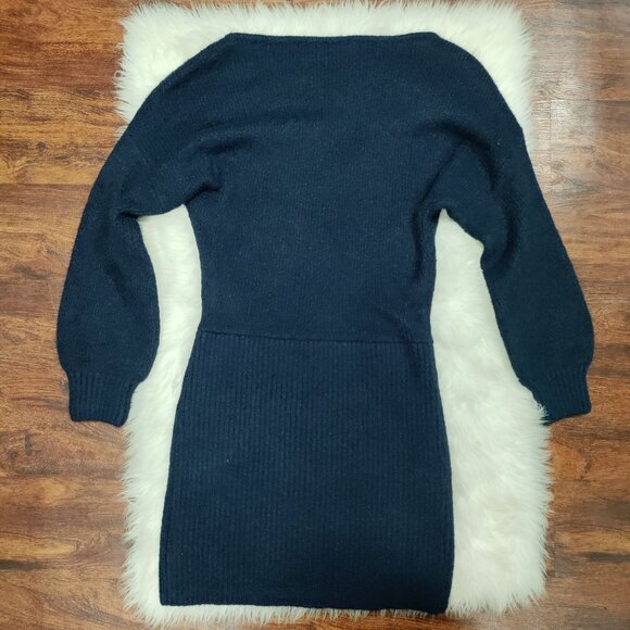 Meshki Navy Blue Chic Rafferty Boat Neck Knit Sweater Dress Women's Size Medium - Picture 3 of 13